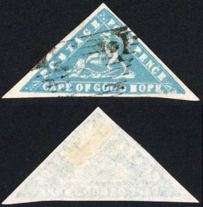 COGH SG14 4d Pale Milky Blue WOODBLOCK Triangle (heavy vertical crease)