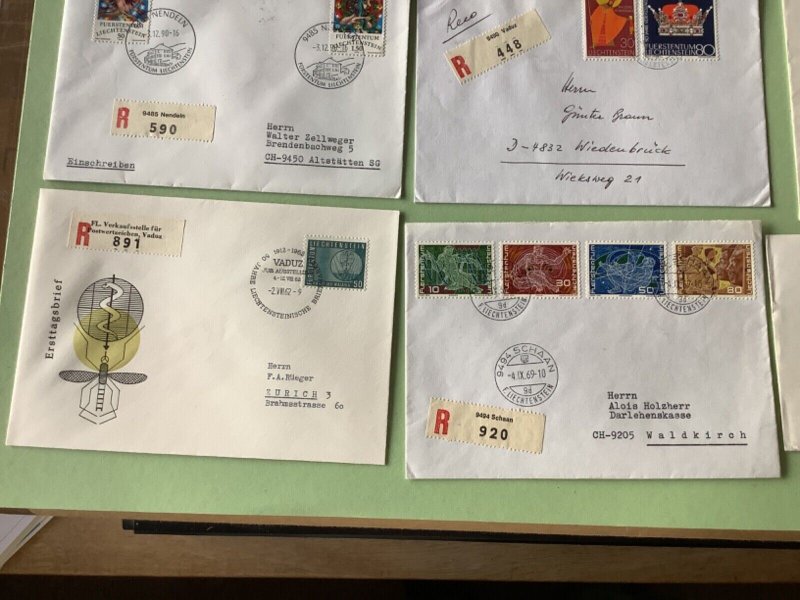 Liechtenstein registered postal stamps covers 9 items Ref A1414