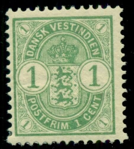 DANISH WEST INDIES #21v (19vI) 1¢ Coat of Arms, INVERTED WMK, LH, Facit $165.00