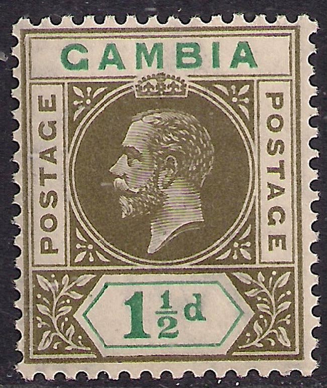 Gambia 1921 - 22 KGV 1 1/2d Olive & Blue Green Umm SG 110 ( E99 )