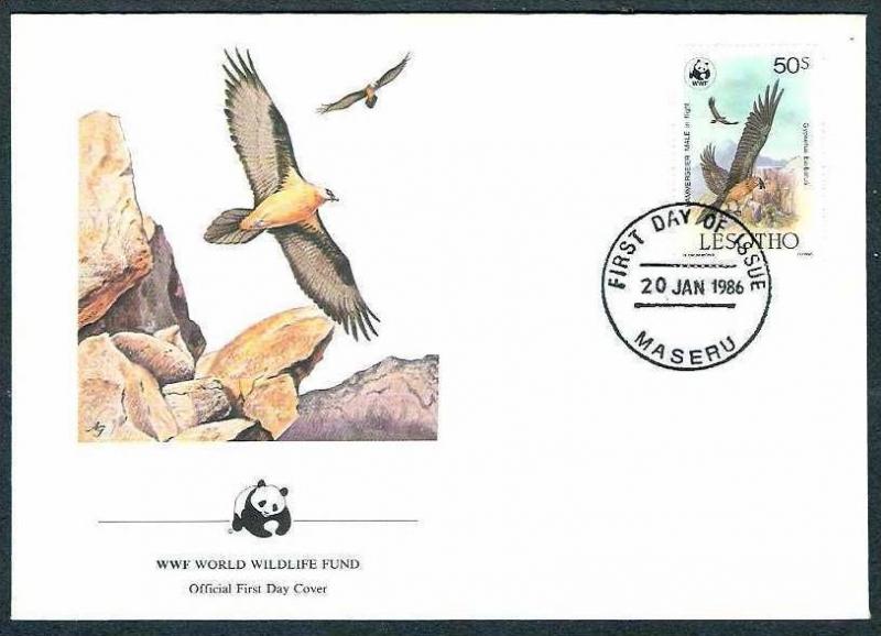 Lesotho 1986 WWF -Bird of Prey, Eagle, Lammergeier Vulture, Panda Emblem, Wil...