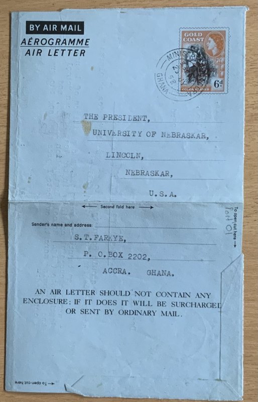 GOLD COAST 1958 AIRLETTER TO UNIVERSITY IN USA ASKING SCHOLARSHIP