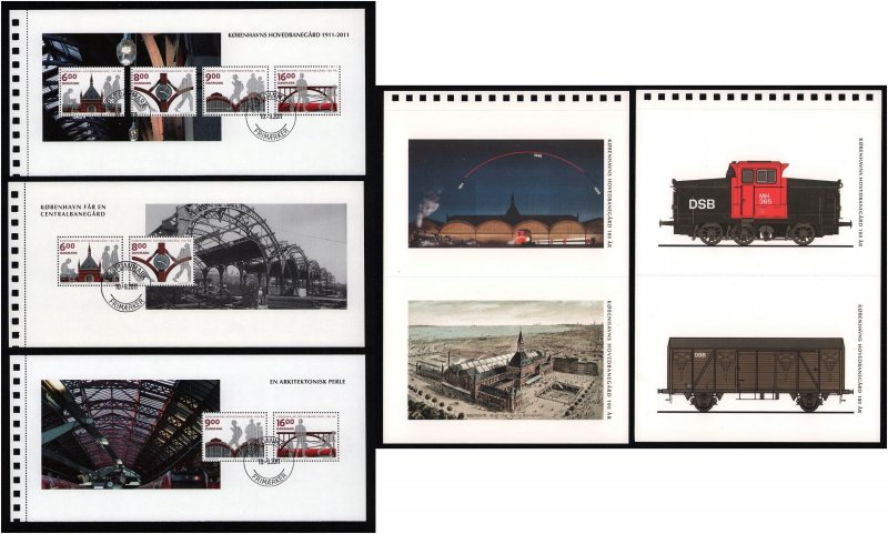 Denmark 1558-1561 used complete set of prestige booklet panes Railway Station
