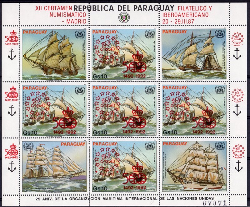 Paraguay 1987 Sc#2198 DISCOVERY OF AMERICA BY COLUMBUS MINI-SHEETLET MNH