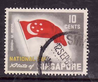 Singapore-Sc#50-used 10c gray red & yellow-Flags-1960-