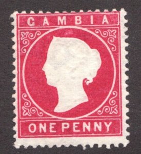 1886-93 Gambia Sc #13 - One Penny, Queen Victoria, embossed portrait - MH Cv$11