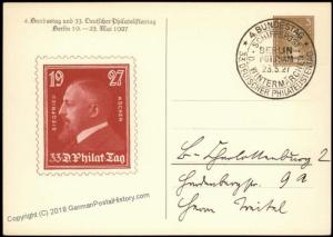 Germany 1927 33rd Philatelistentag Private Ganzsachen Postal Card Cover Us 68475