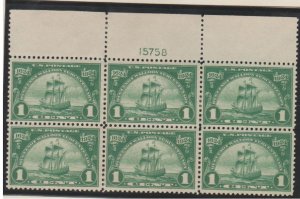 U.S. Scott #614 Huguenot-Walloon Stamp - Mint Plate Block