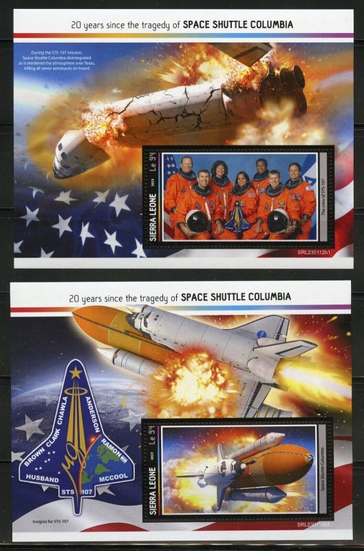 SIERRA LEONE 2023 20th ANNIVERSARY OF COLUMBIA SHUTTLE DISASTER S/S SET MINT NH