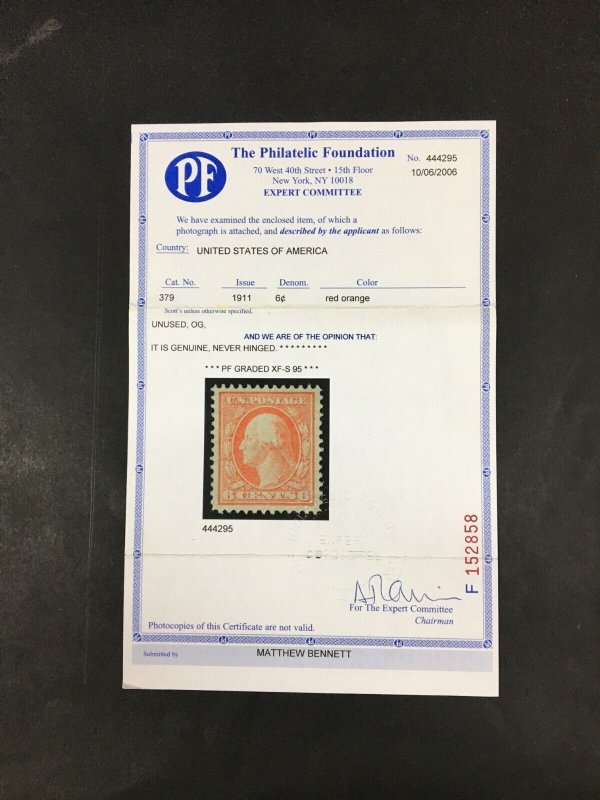 momen: US Stamps #379 Mint OG NH PF Graded XF-SUP 95 & PF CERTS LOT #88182
