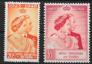 KENYA, UGANDA & TANGANYIKA SG157/8 1948 ROYAL SILVER WEDDING MNH