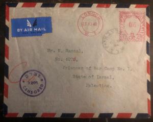 1948 London England Cover to Israel Prisoner of War POW Camp 1 Hanna Nazzal