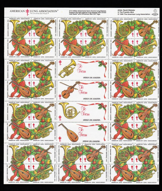 U. S. CHRISTMAS SEALS 1991 FULL SHEET SCOTT #WX311 MINT NEVER HINGED