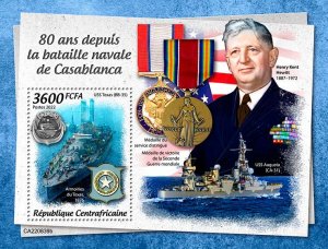 C A R - 2022 -WWII, Naval Battle of Casablanca-Perf Souv Sheet-Mint Never Hinged