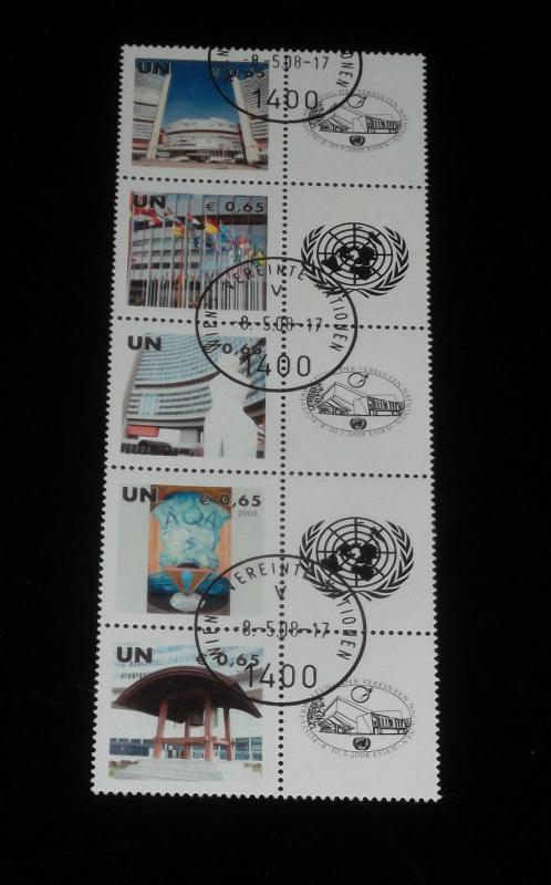 U.N. VIENNA,2008,  E O,65, CANCELED TO ORDER PERSONALIZED STRIP/5, NICE!! LQQK!!