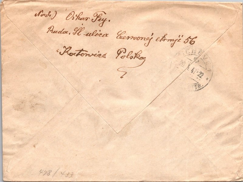 1947 Ruda Slaska Poland Registered Airmail Cover To Geneve Germany