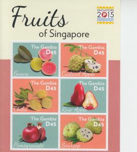 2015 Gambia Fruits of Singapore MS6  (Scott 3654)MNH