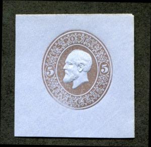 U.S. U225 Cut Square, 5c Garfield Brown on Blue, full corner