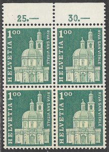 SWITZERLAND 1964-68 1fr Santa Croce Church Block of 4 Sc 447 MNH