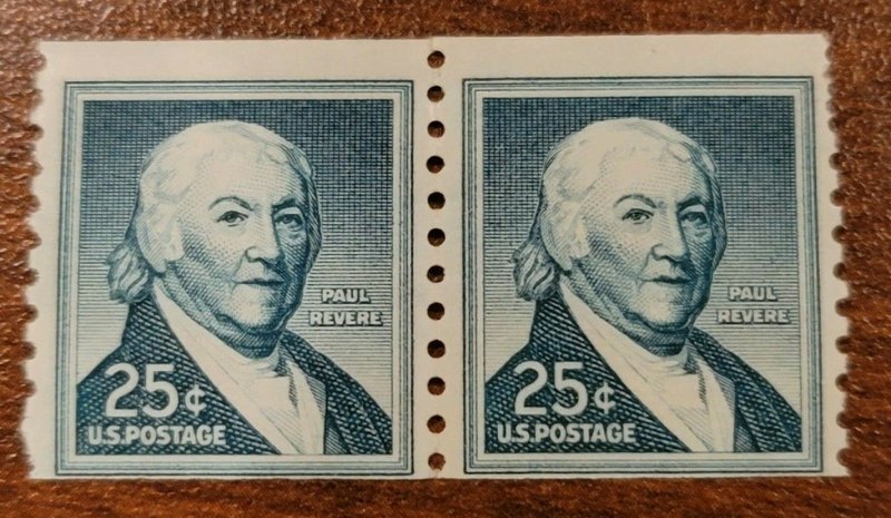 1958 Scott #1048, 25¢, PAUL REVERE - LIBERTY SERIES- Coil Pair- MNH OG