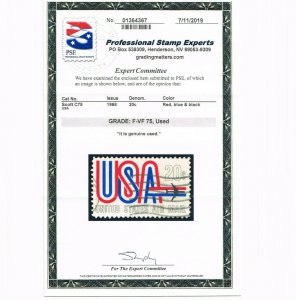 EXCELLENT GENUINE SCOTT #C75 USED PSE CERT GRADED F-VF 75 - USA & JET AIR MAIL