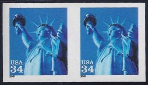 3477a XF-Sup Error / EFO Diecut Omitted Imperf Pair Statue of Liberty Mint NH