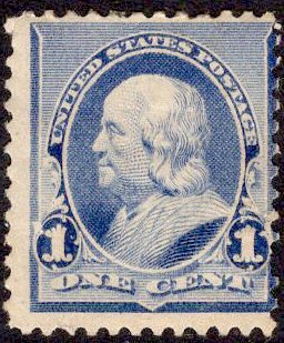 US Stamp #219 1c Blue Franklin Mint Hinged SCV $20