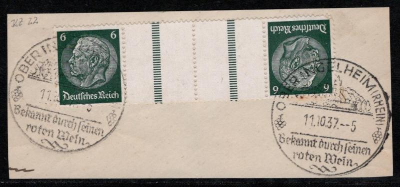Germany Scott # 419 (2), 2 labels, used, opp, tete beche, Mi # KZ22.2