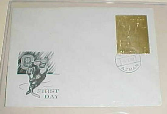 AJMAN GOLD FOIL FDC 1969 HOCKEY CACHET UNADDRESSED