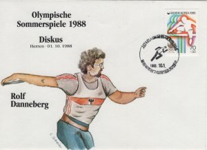 Korea South 1988 Cover Sc B21 Discus Medal Winner Rolf Danneberg Seoul Olympics