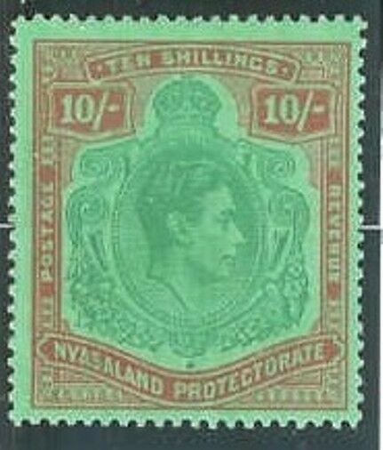 NYASALAND SG142a 1938 10/= BLUISH GREEN & BROWN-RED ON PALE GREEN MTD MINT