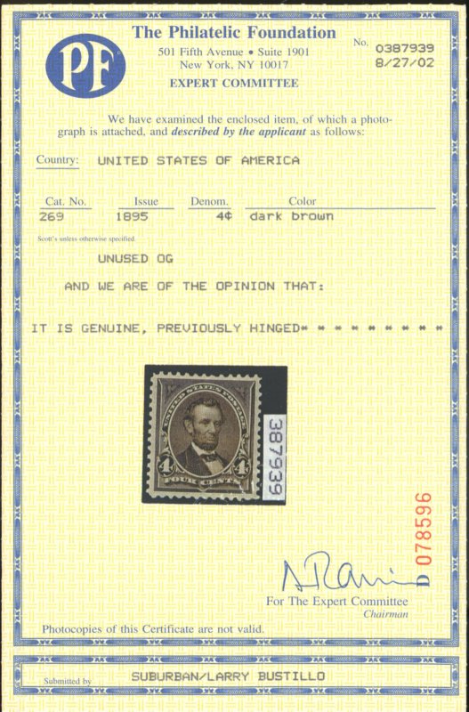 U.S. #269 MINT WITH PF CERT OG