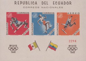 1968 ECUADOR OLYMPICS, HURDLES, TRACK HIGH JUMP IMPERF S/S MNH VF