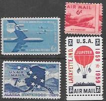 Air Mail MNH C33, C49, C53, C54.  Jets, Alaska, Hot Air Balloons