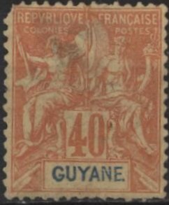 French Guiana 45 (used? pulled corner) 40c nav. & commerce, red on straw