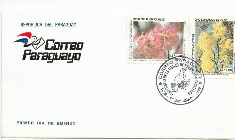 PARAGUAY 1999 FDC FLOWERS BIRDS CIUDAD PEDRO JUAN CABALLERO NATURE FDC 