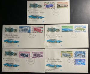 5 Monaco First Day Cover FDC Automobile Evolution 1975 Collection Lot
