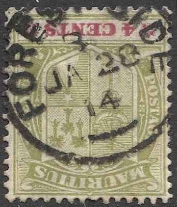 MAURITIUS 1910 Sc 140, Used VF 4c Arms, 1914 FOREST SIDE postmark/cancel