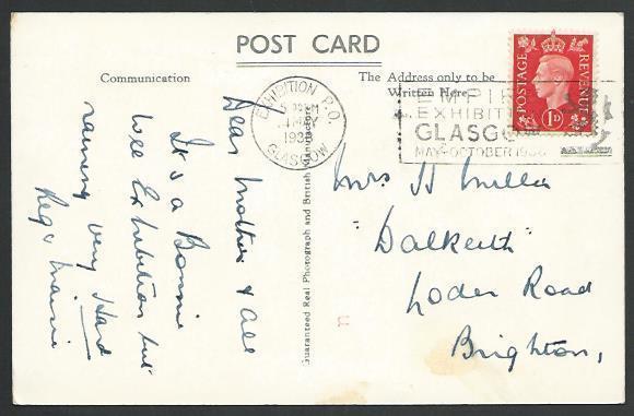 GB 1938 postcard Empire Exhibition cancel, Clachan PO view.................52959