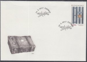 SLOVAKIA Sc #761 FDC 75th ANN of 1st TRANSPORT of JEWS from SLOVAKIAN HOLOCAUST