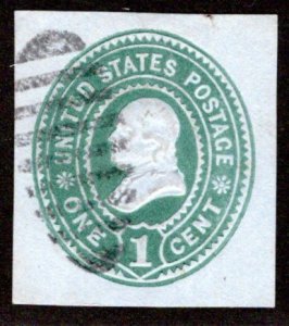 U355, Used, green on blue, 1899, Washington, Cut Square Envelope, USA BOB