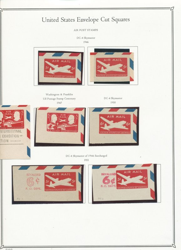 MNH  US  ENVELOPE CUT SQUARES MOUNTED ON PALO ALBUM PAGES  (058)