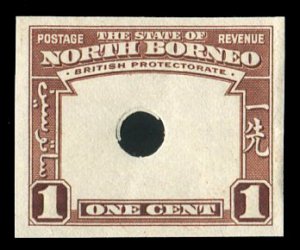 North Borneo #193P, 1939 $1 proof with center omitted, security punch, never ...