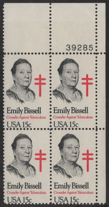 SC#1823 15¢ Emily Bissell Plate Block: UR#39285 (1980) MNH