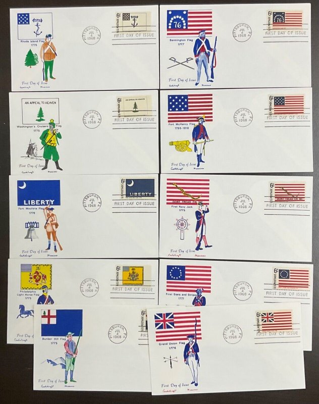 1345-54 Cachet Craft Historic Flags Lot of 10 FDCs 1968