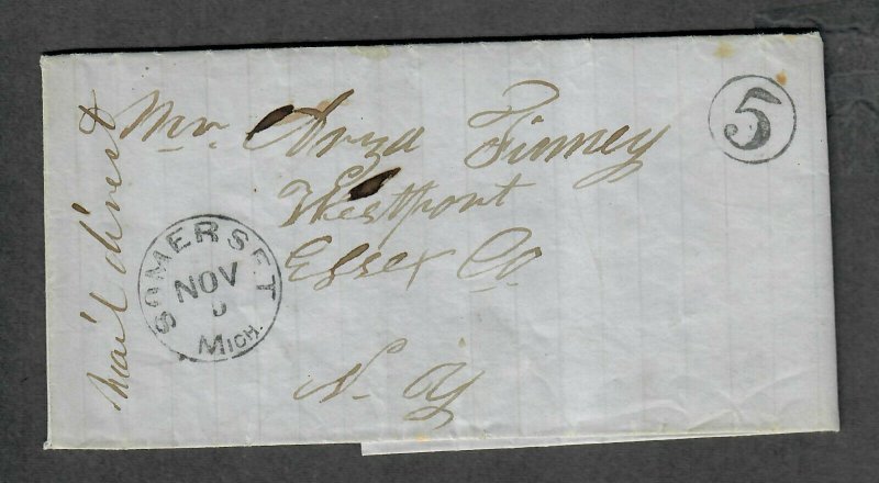 1851 Stampless Somerset Mich Cover With Contents