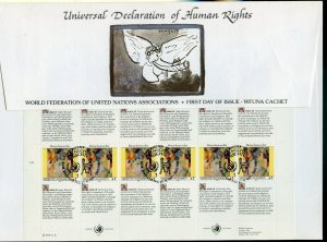 UN 1991 HUMAN RIGHTS SHEETS WFUNA CACHET BY MARC CHAGALL ON 6 FIRST DAY COVERS