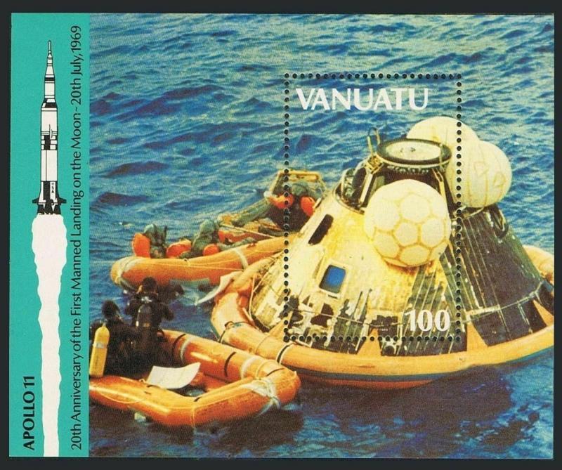 Vanuatu 507-510,511,MNH.Michel 821-824,Bl.13. Recovery of Apollo 11 crew,1989.