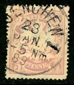 Germany States 1888 Bavaria 5pf Lilac Perf 14 Scott #61 VFU G438