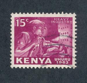 Kenya 1963 Scott 3 used - 15c, Riveter